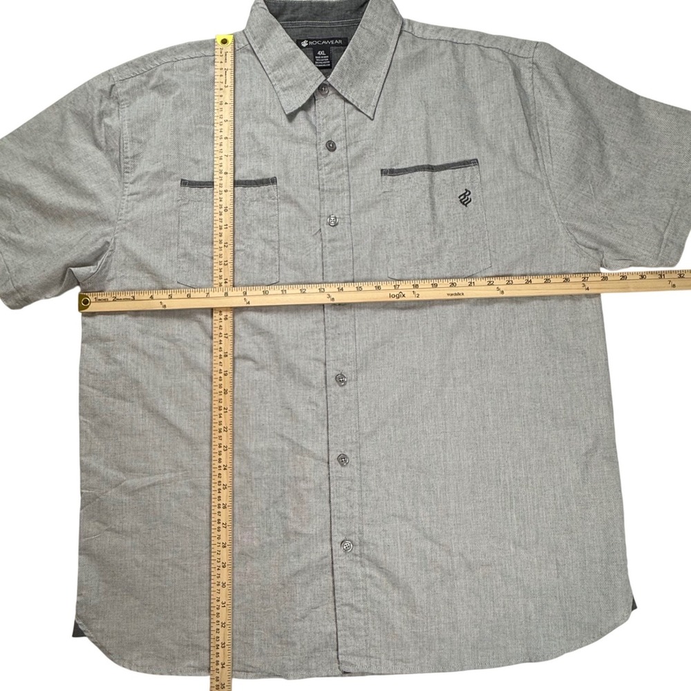 Rocawear Mens 4XL Gray Short Sleeve Button Down Shirt Cotton Blend Dual Pockets - Picture 8 of 9